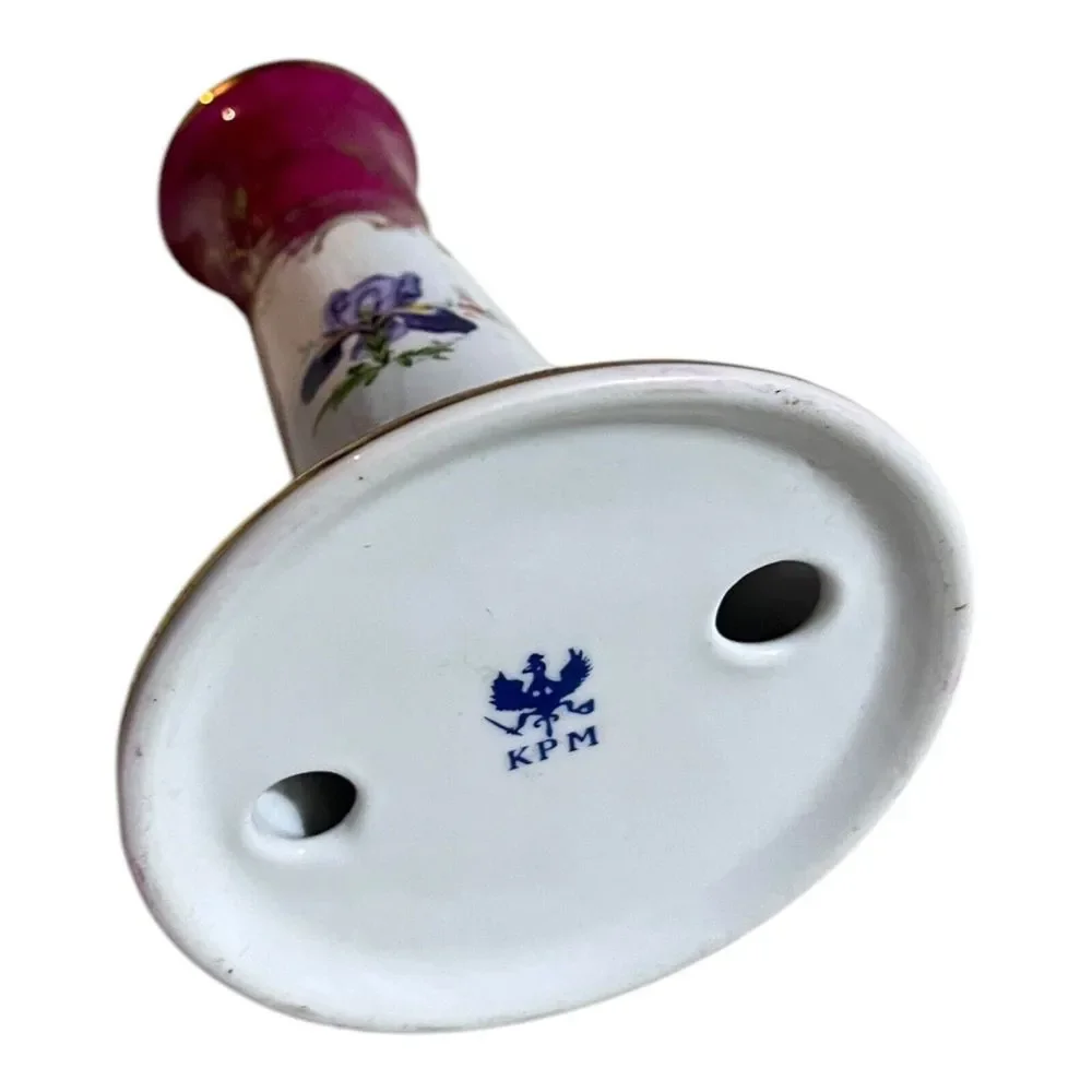 Vtg KPM 10 Hole Ceramic‎ Hatpin Holder Pink Blue Purple Gold Details
